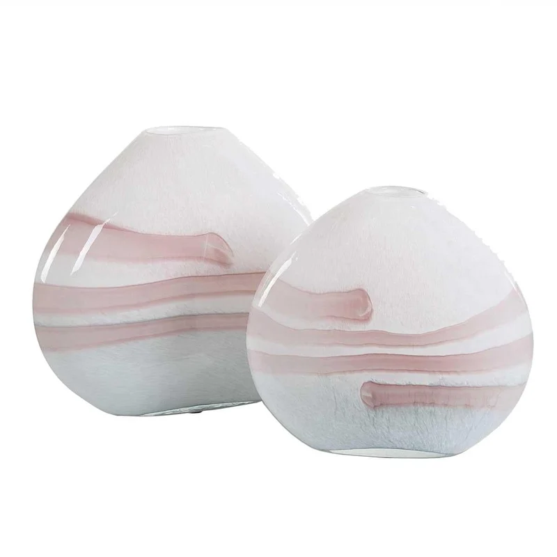 Blush Swirl Glass Vases, Set of 2