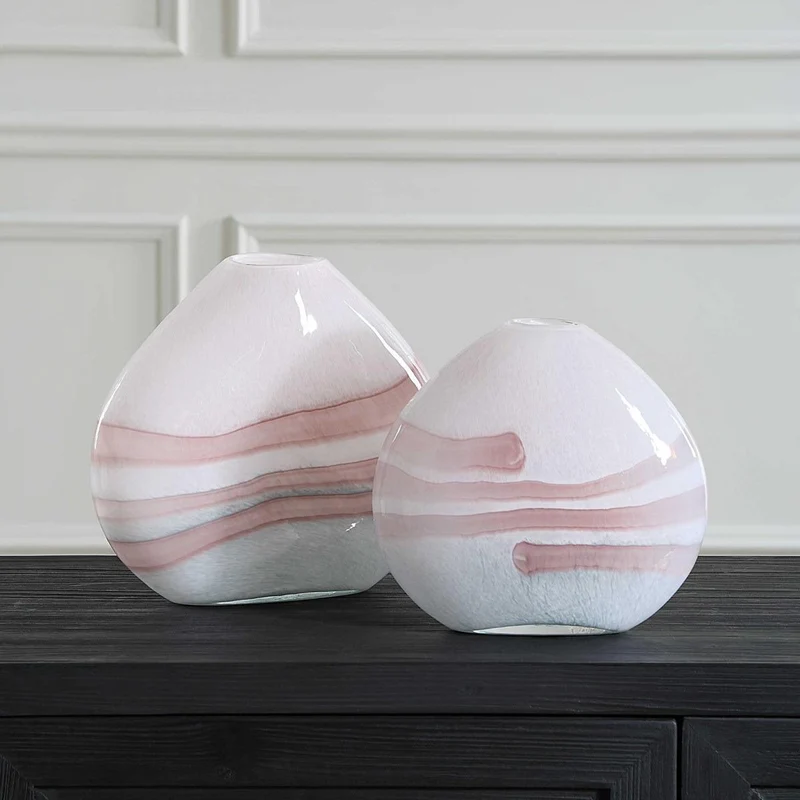 Blush Swirl Glass Vases, Set of 2
