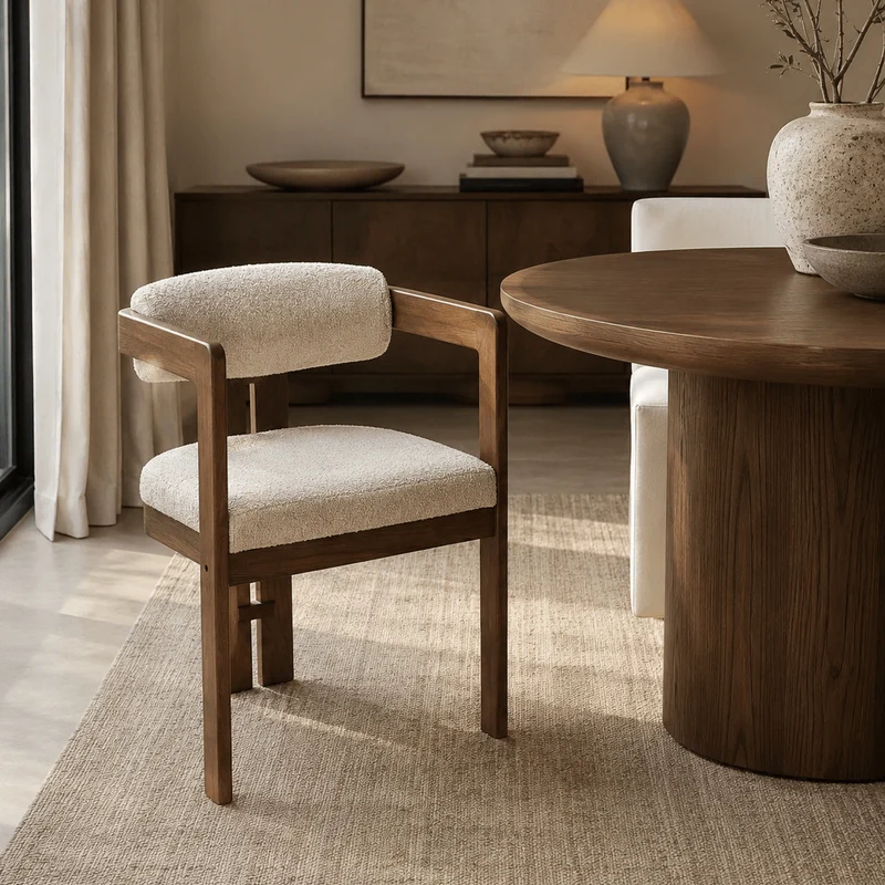 Torello Boucle Fabric and Mango Wood Dining Chair