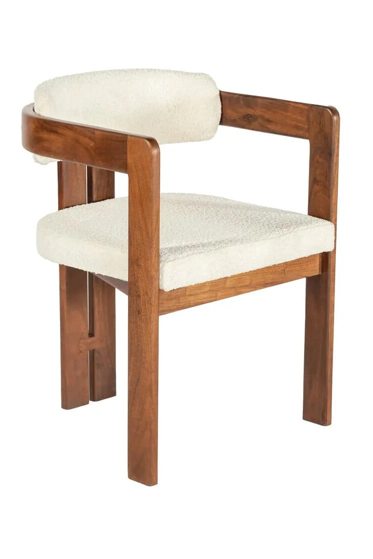 Torello Boucle Fabric and Mango Wood Dining Chair