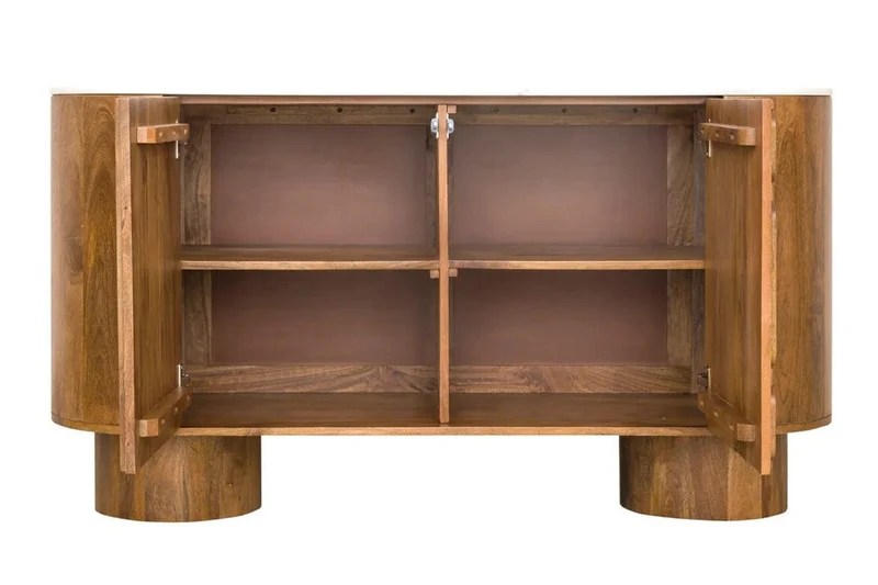 Torcino Marble and Carved Mango Wood Two Door Sideboard