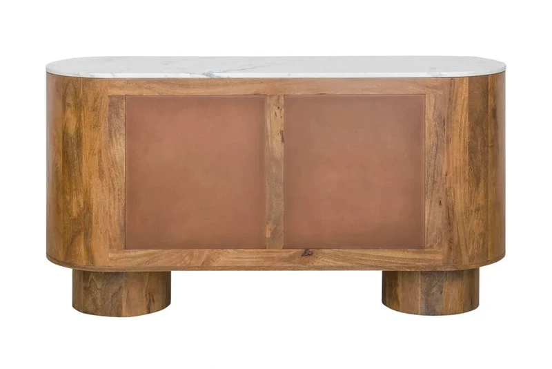 Torcino Marble and Carved Mango Wood Two Door Sideboard