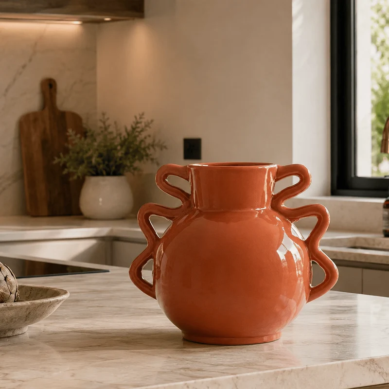 Sonata Small Burnt Orange Vase with Abstract Handles