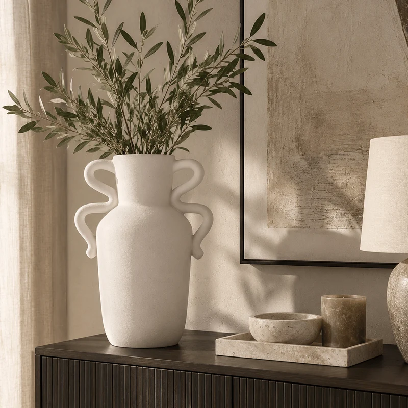 Sonata Large White Vase with Abstract Handles