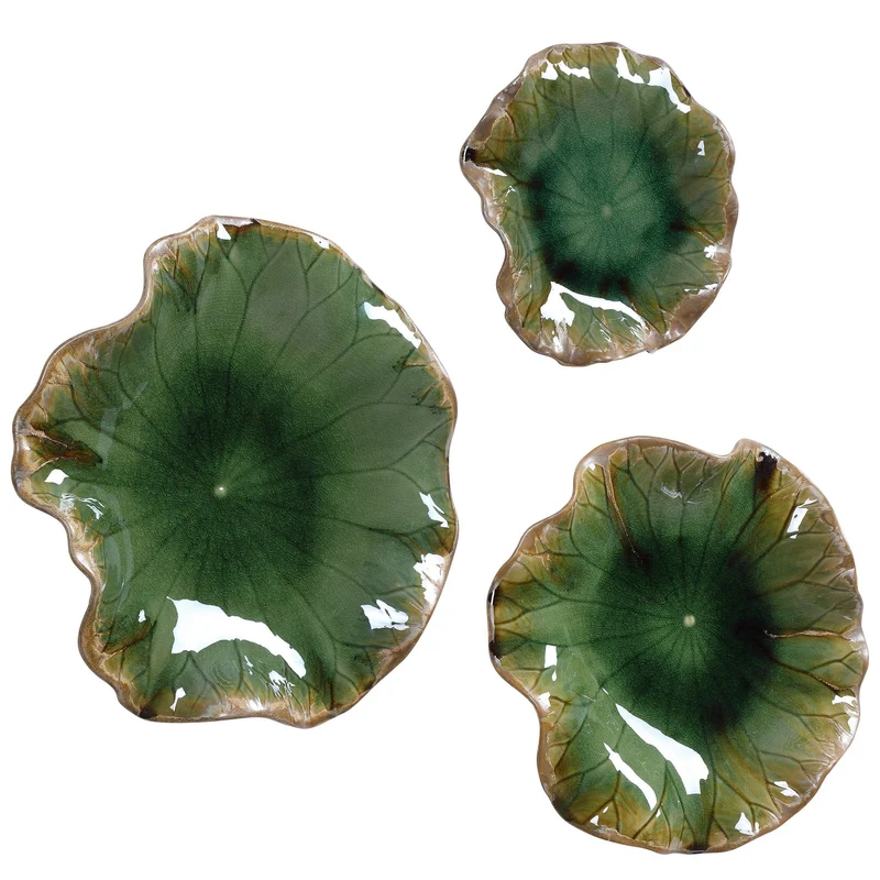 Abella Ceramic Wall-Mounted Bowls in Green - Set of 3