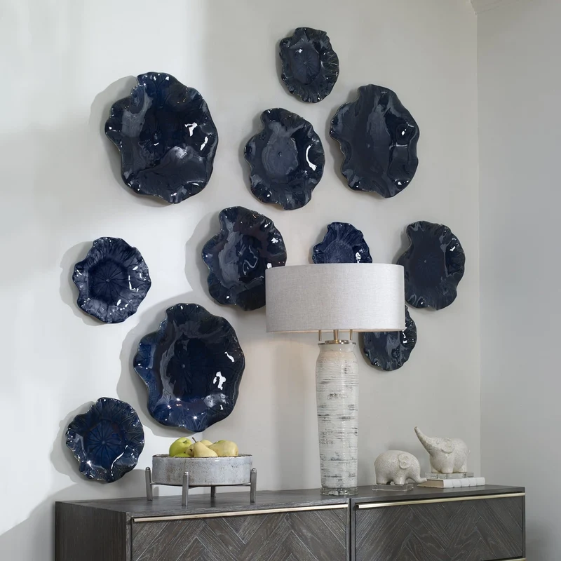 Abella Ceramic Wall-Mounted Bowls in Blue - Set of 3