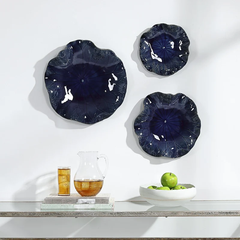 Abella Ceramic Wall-Mounted Bowls in Blue - Set of 3