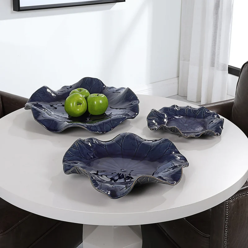 Abella Ceramic Wall-Mounted Bowls in Blue - Set of 3