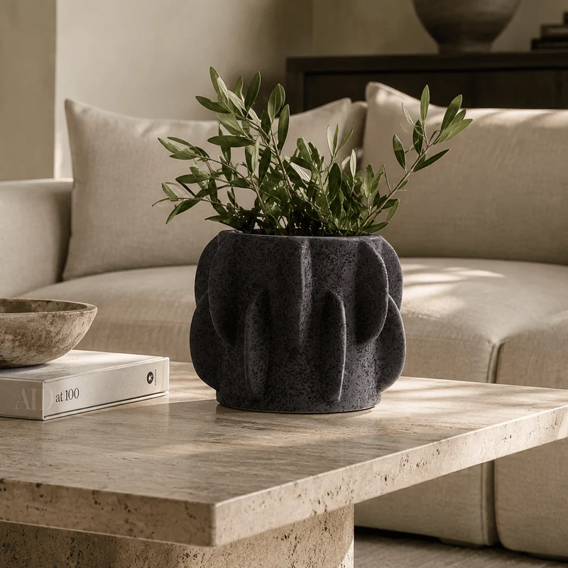 Sidra Small Black Textured Planter