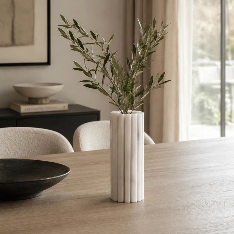 Savio White Fluted Marble Vase