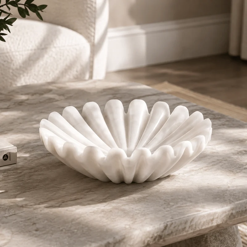 Savio White Fluted Marble Trinket Bowl
