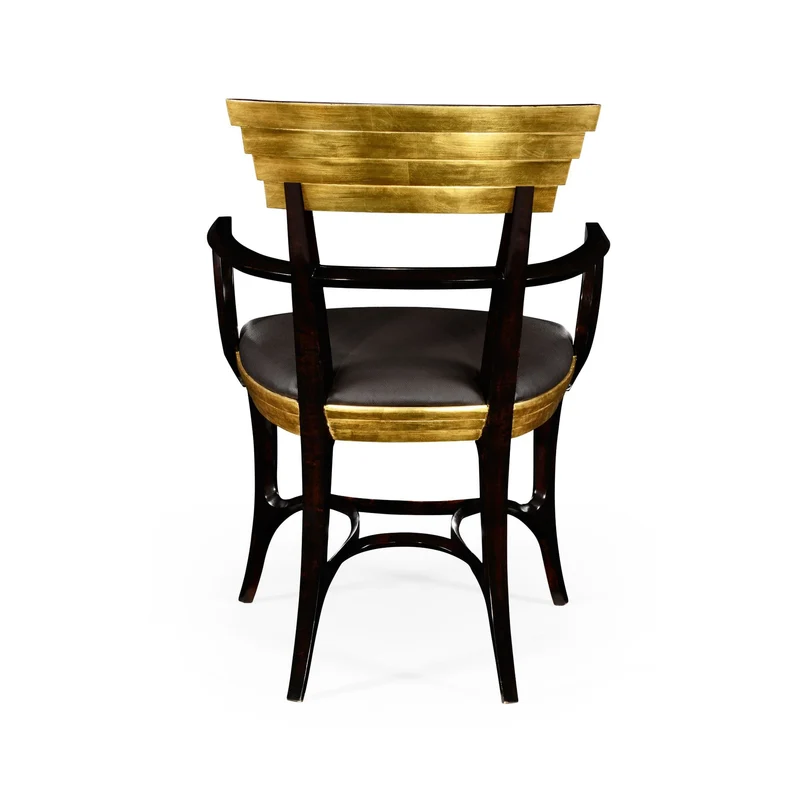 Dining Chair with Arms Modernist Stepped in Leather