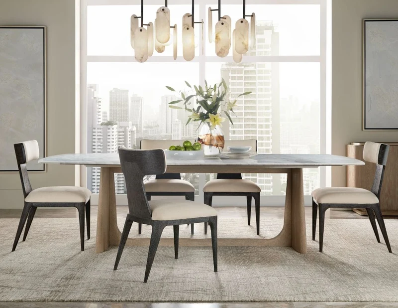 Wooden Dining Table Marble Top Large