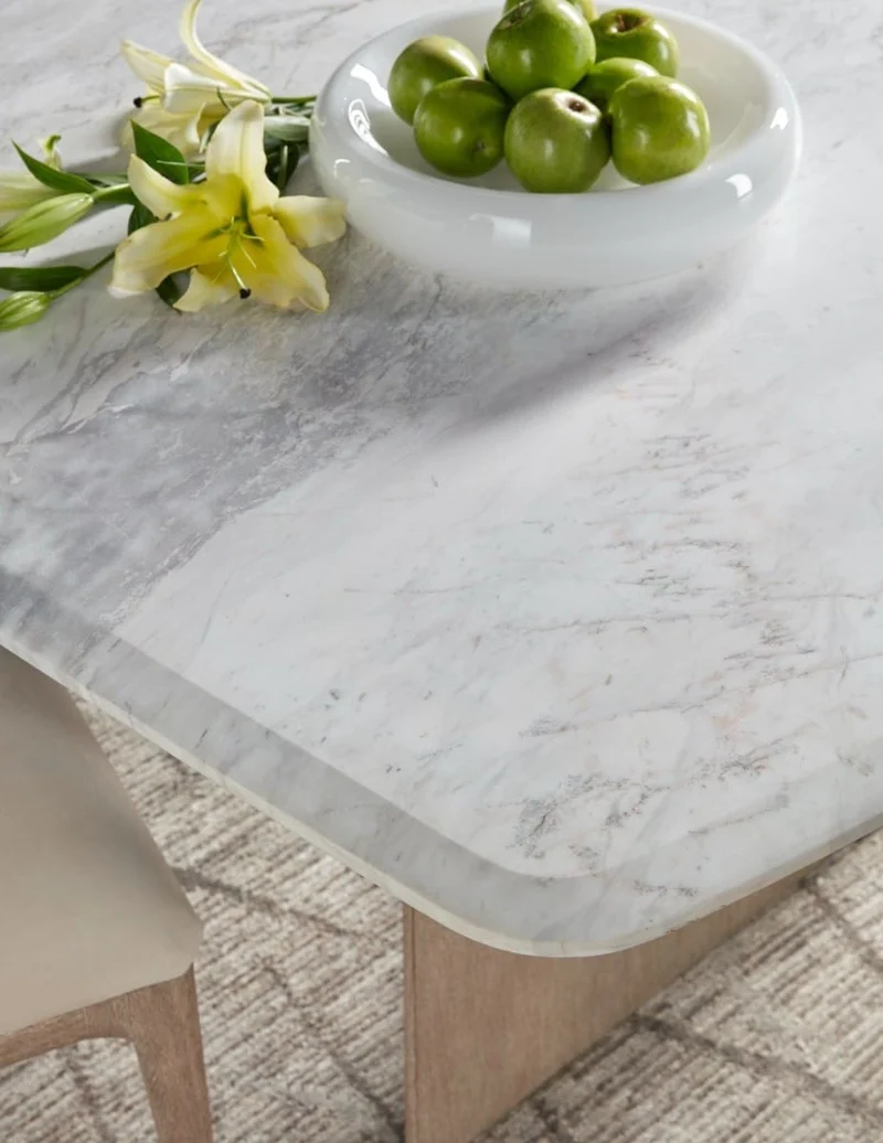 Wooden Dining Table Marble Top Large