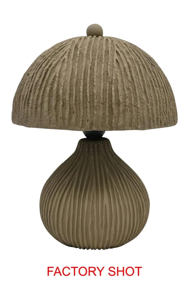 Carta Taupe Etched Linear Design Papier Mache Domed Table Lamp