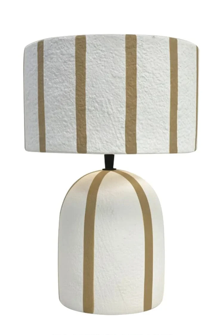 Carta Brown and White Stripe Papier Mache Table Lamp