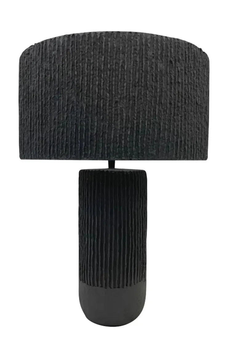 Carta Black Etched Linear Design Papier Mache Table Lamp