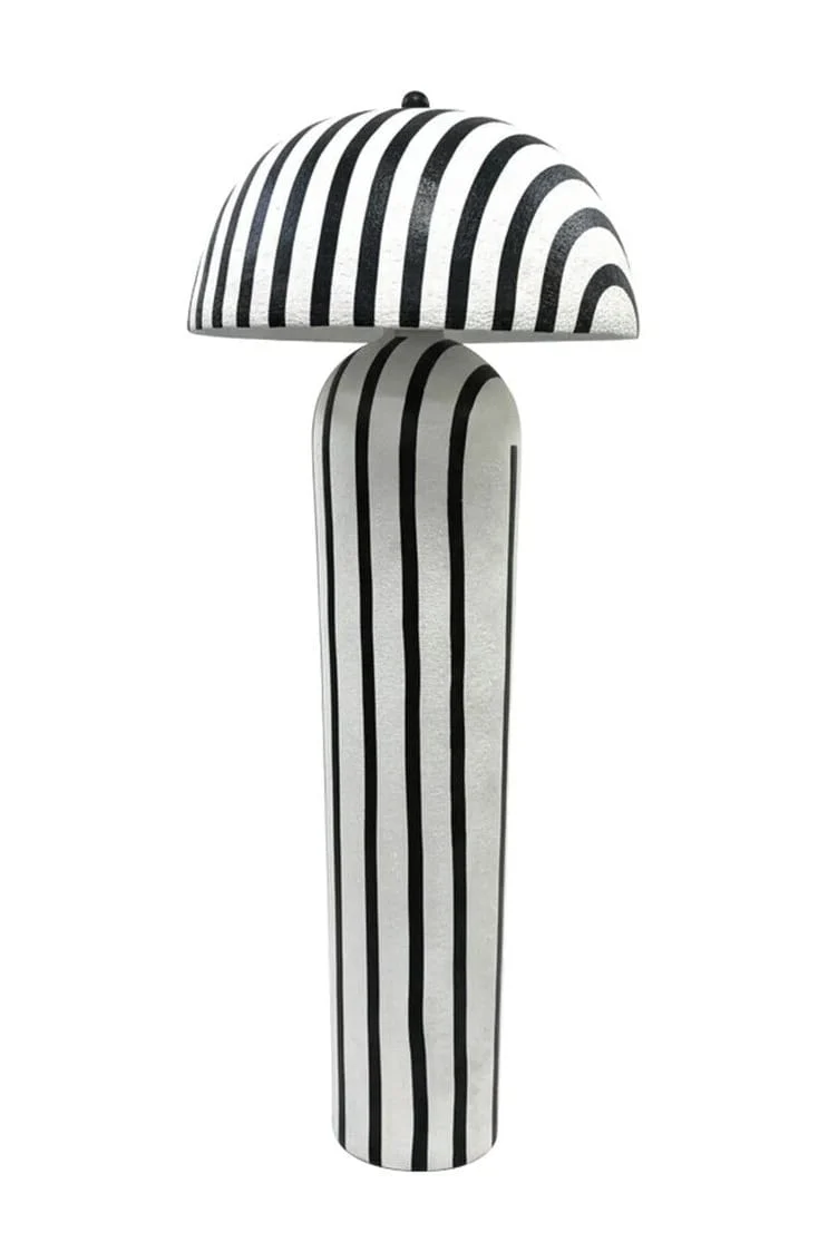 Carta Black and White Stripe Papier Mache Domed Floor Lamp