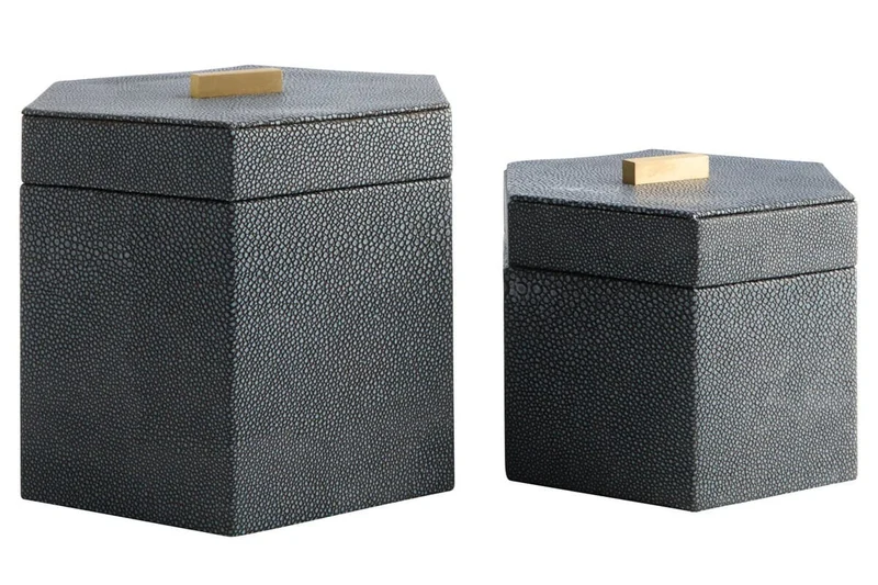 Cardona Set Of Two Hexagonal Blue Shagreen Effect Trinket Boxes