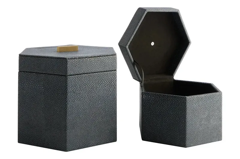 Cardona Set Of Two Hexagonal Blue Shagreen Effect Trinket Boxes