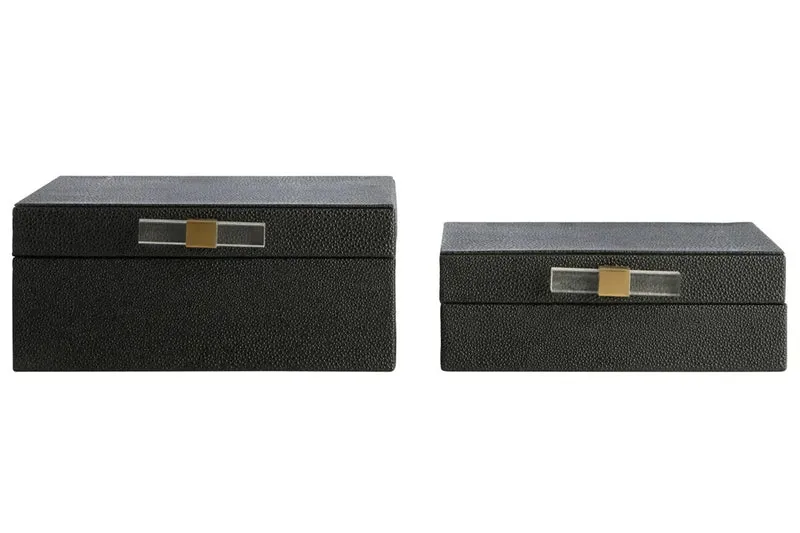 Cardona Set of Two Black Shagreen Effect Trinket Boxes