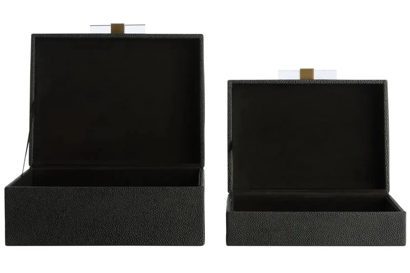 Cardona Set of Two Black Shagreen Effect Trinket Boxes