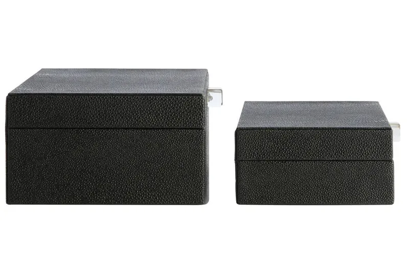 Cardona Set of Two Black Shagreen Effect Trinket Boxes