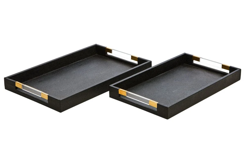 Cardona Set Of Two Black Shagreen Effect Trays