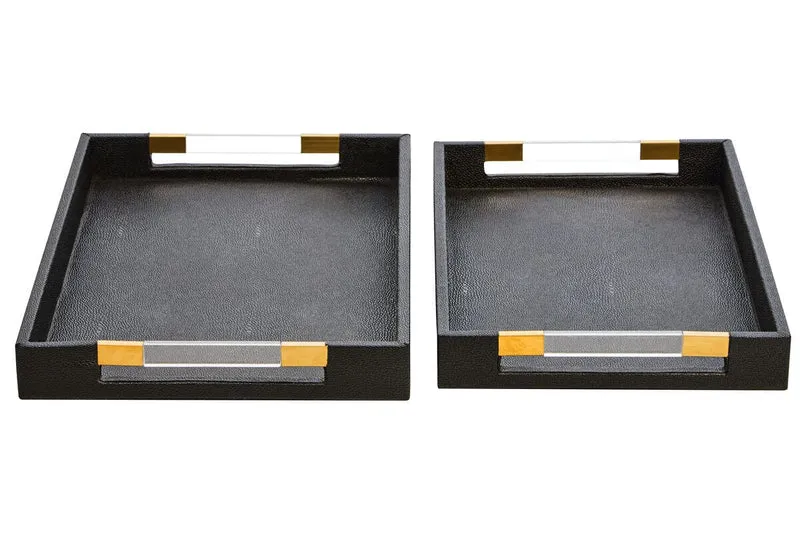 Cardona Set Of Two Black Shagreen Effect Trays