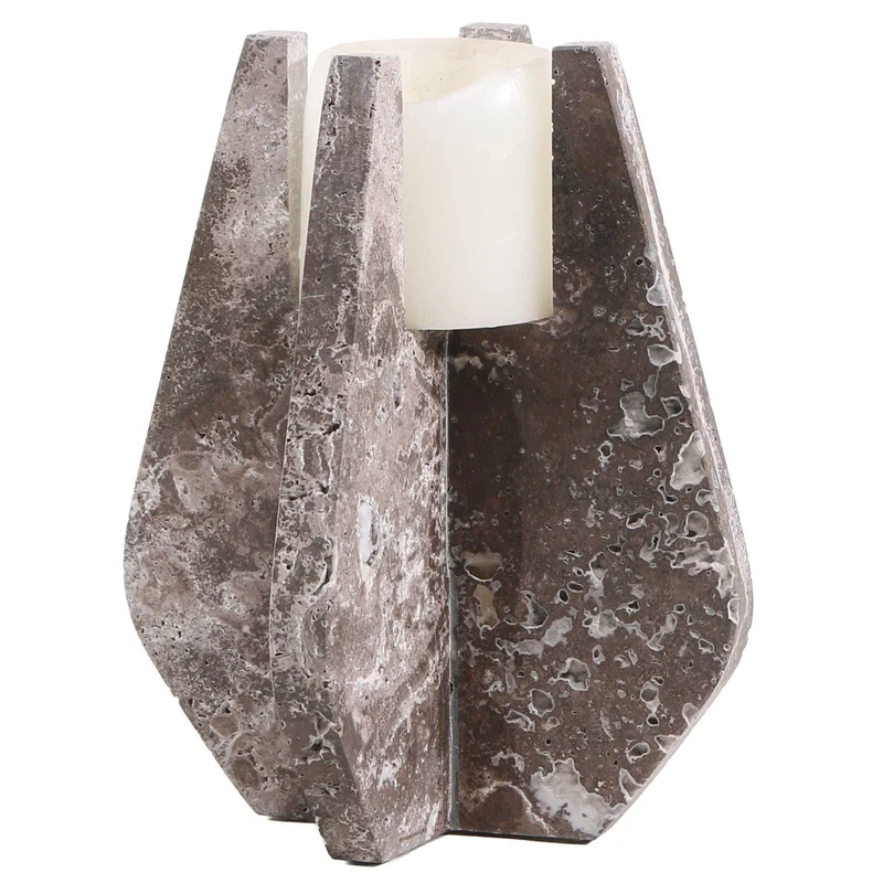 Candle Holder in Dark Grey Marble
