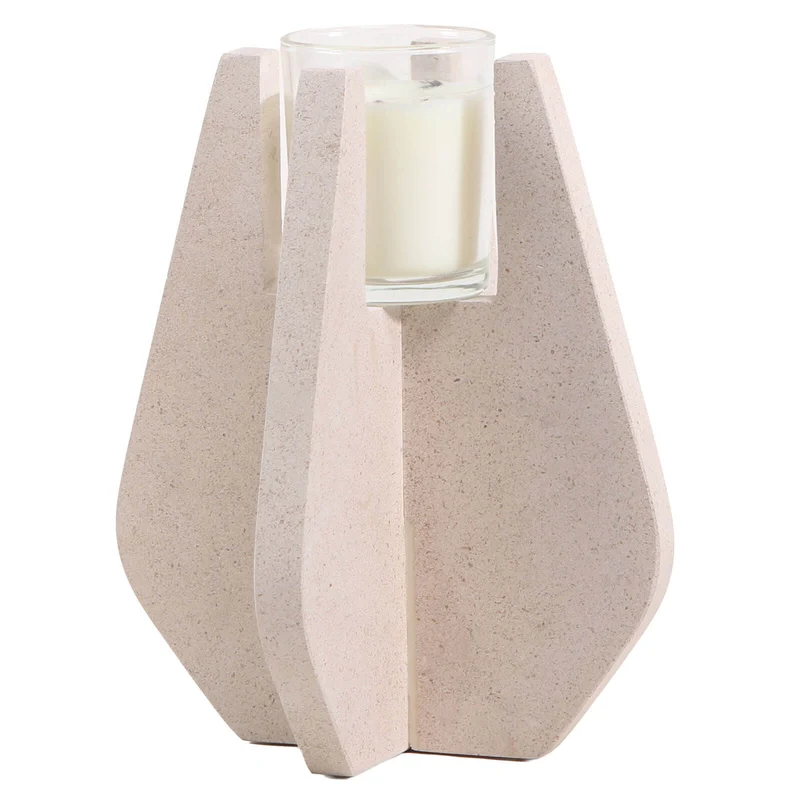 Candle Holder in Beige Marble