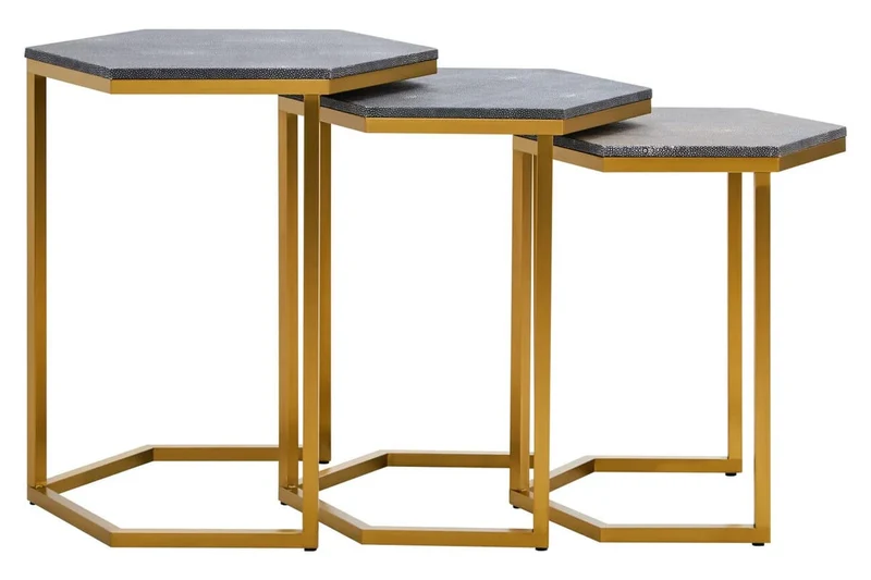 Cardona Nest of Three Hexagonal Blue Shagreen Effect Tables
