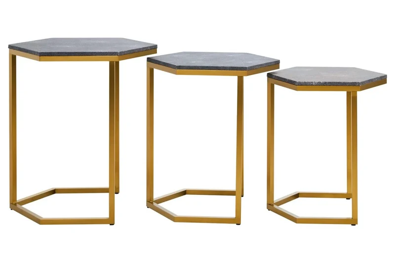 Cardona Nest of Three Hexagonal Blue Shagreen Effect Tables