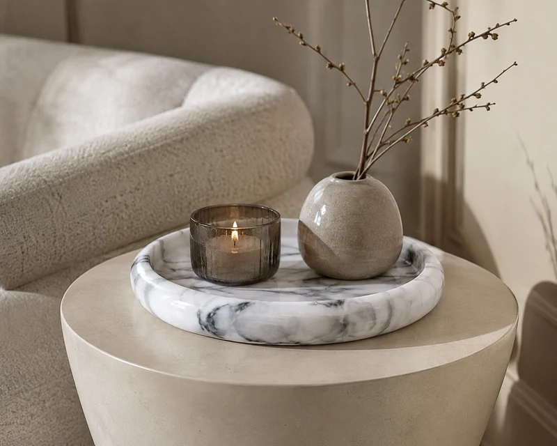 Zoro White Marble Round Tray