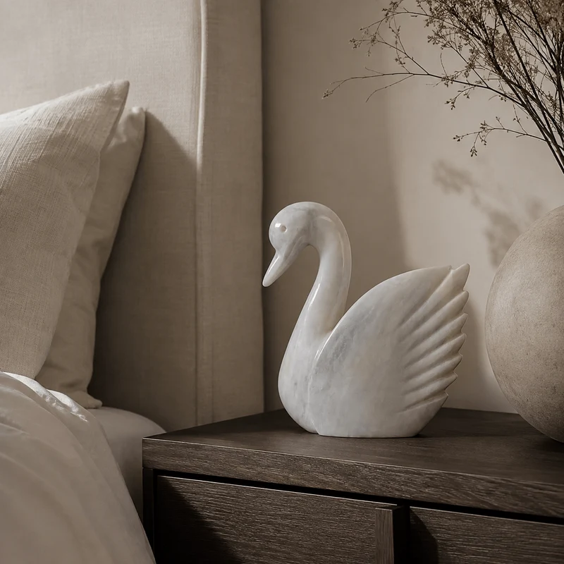 Zoro White Marble Decorative Swan