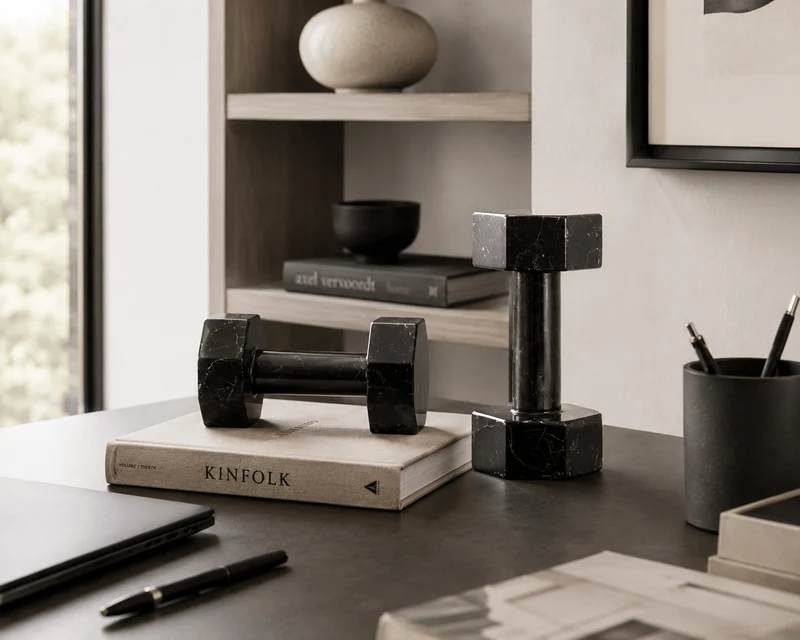 Zoro Set of Two Decorative Black and White Marble Dumbbells