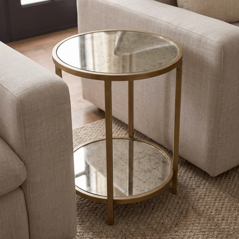 Upton Side Table in Antique Brass - Round