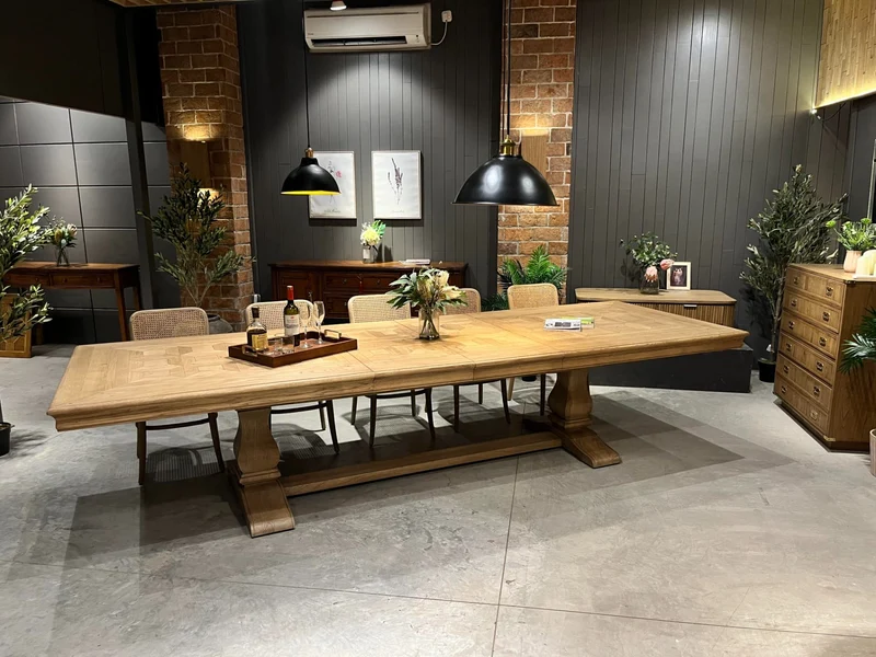 Bath Extending Oak Parquet Dining Table 180-280cm