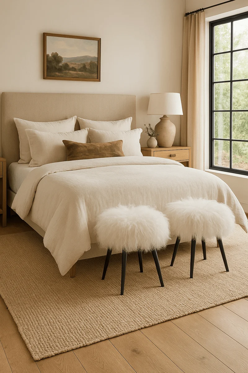 Baaarb Stool in White Faux Sheepskin