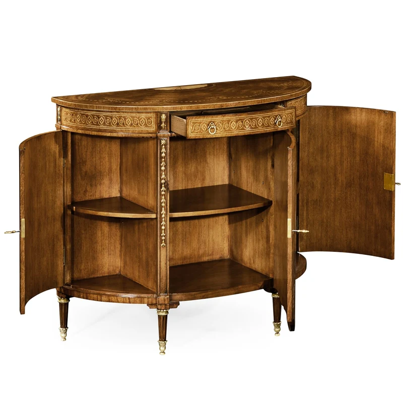 Sheraton Style Bowfront Storage Cabinet in Light Walnut