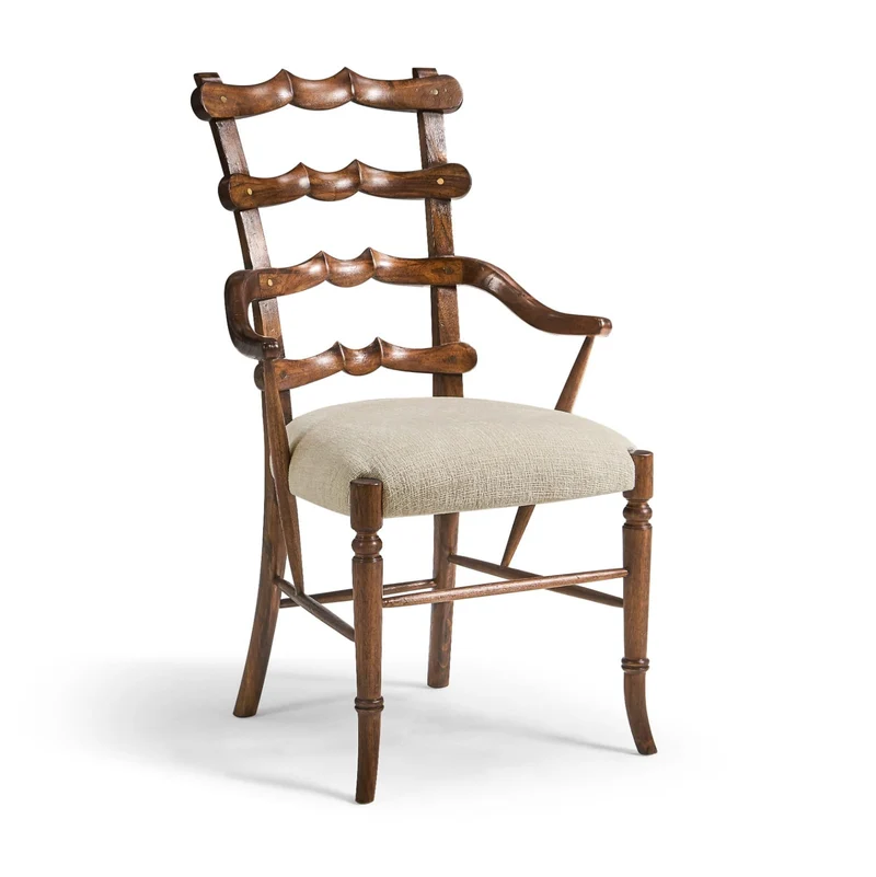 Walnut "Yoke" Ladderback Arm Chair in Shambala