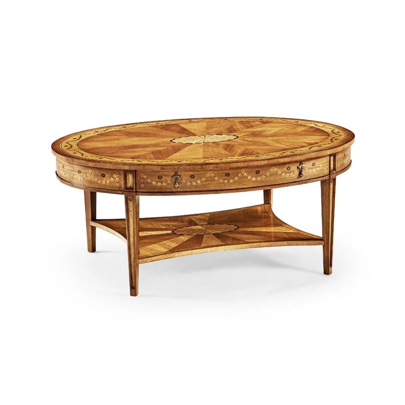 Oval Coffee Table with Drawer Marquetry