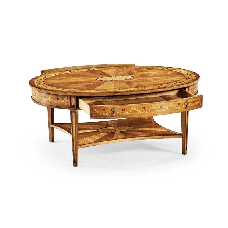 Oval Coffee Table with Drawer Marquetry