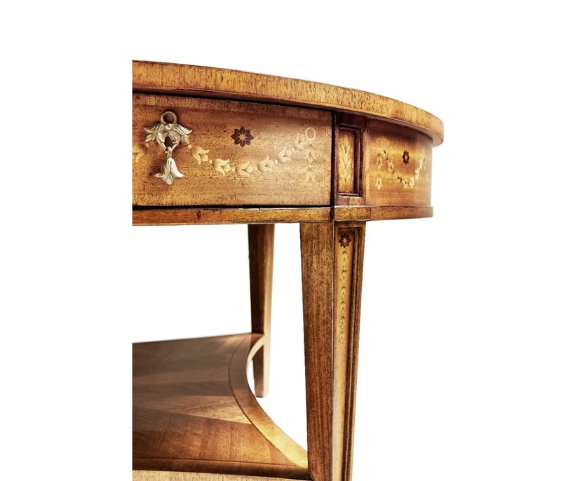 Oval Coffee Table with Drawer Marquetry