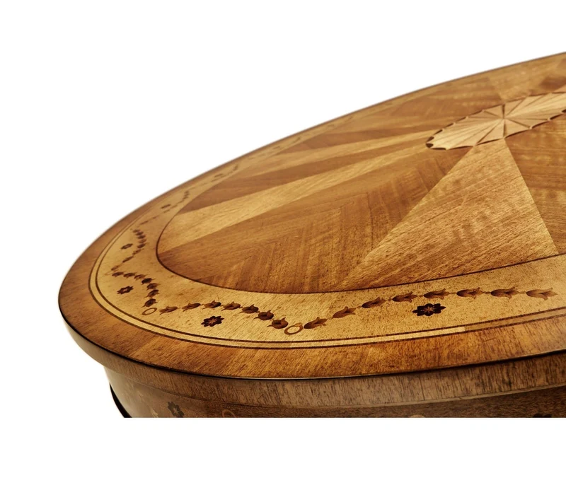 Oval Coffee Table with Drawer Marquetry