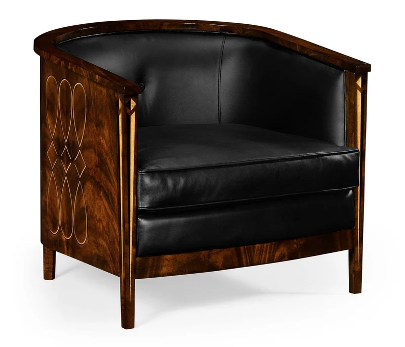 Tub Chair Biedermeier Mahogany - Black Leather