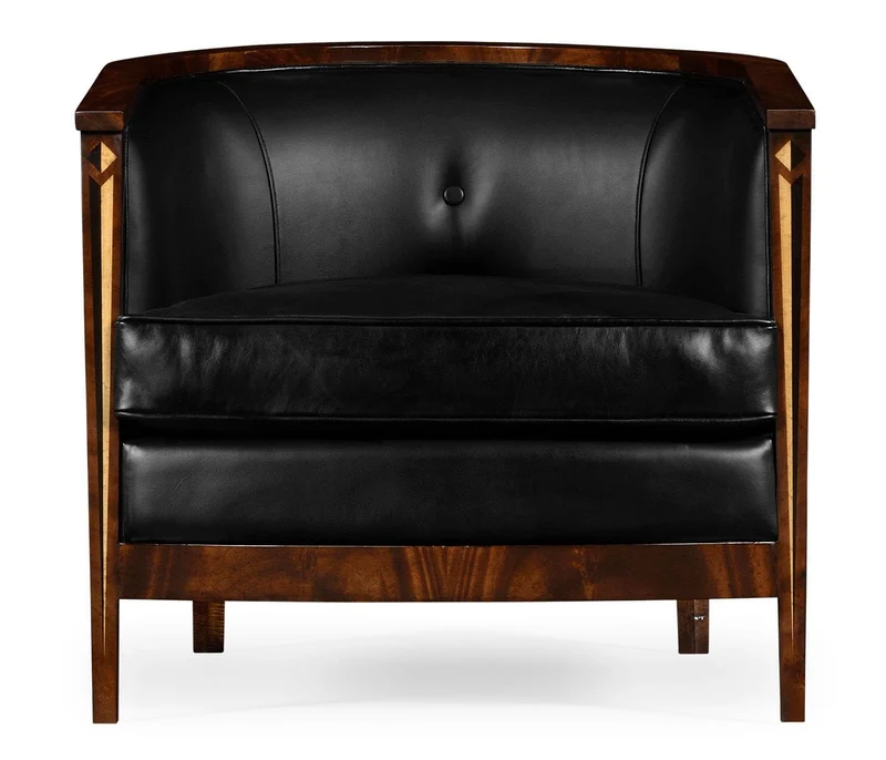 Tub Chair Biedermeier Mahogany - Black Leather