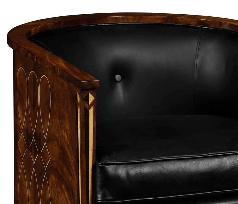 Tub Chair Biedermeier Mahogany - Black Leather