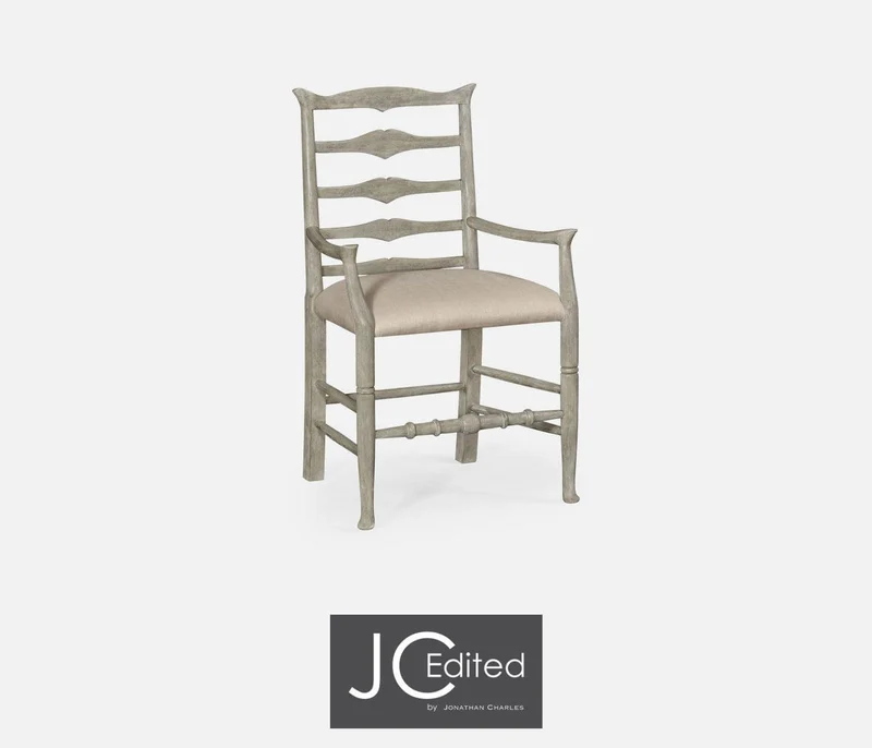 Dining Chair with Arms Rustic Ladder Back in Mazo - Rustic Grey
