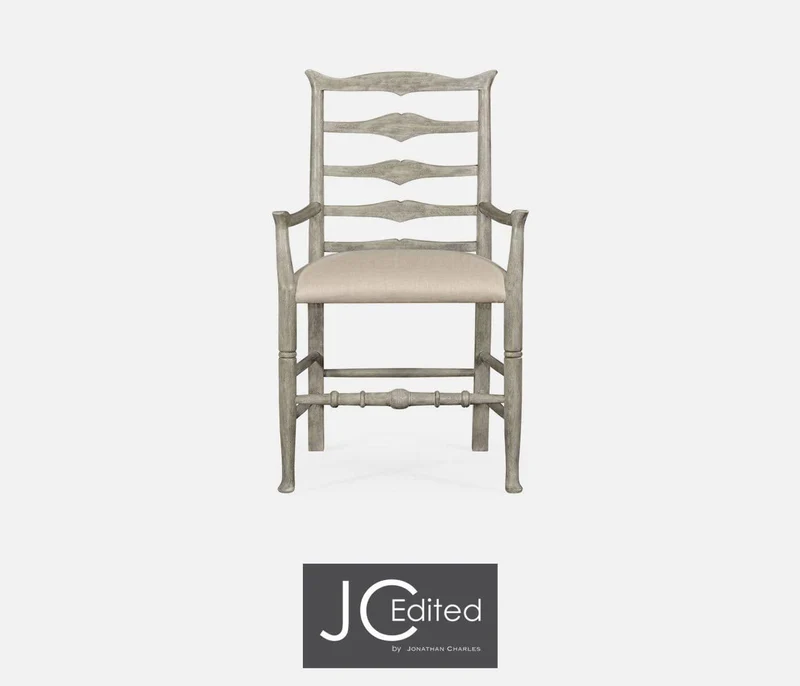 Dining Chair with Arms Rustic Ladder Back in Mazo - Rustic Grey